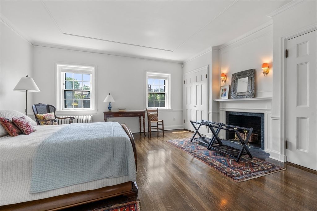 Bedroom, Fireplace, Interior, Wood Texture Flooring