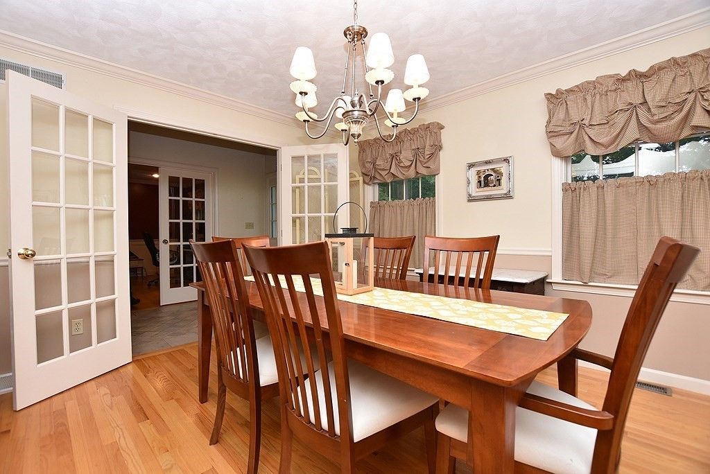 Chandelier, Dining room, Interior, Wood Texture Flooring