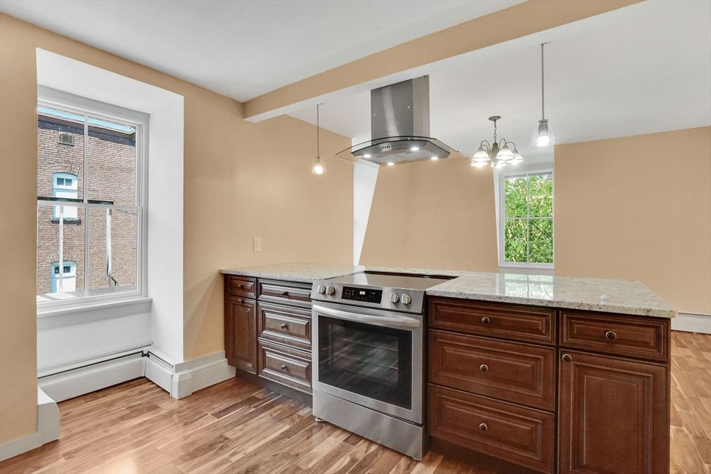 Interior, Kitchen, Pendant Lights, Stainless Steel Appliances, Wood Texture Flooring