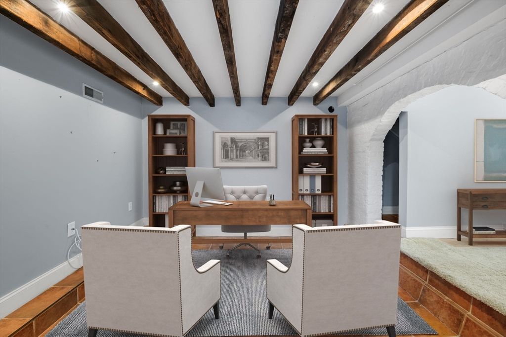 Home Office, Interior, Recessed Lighting, Wooden Beams
