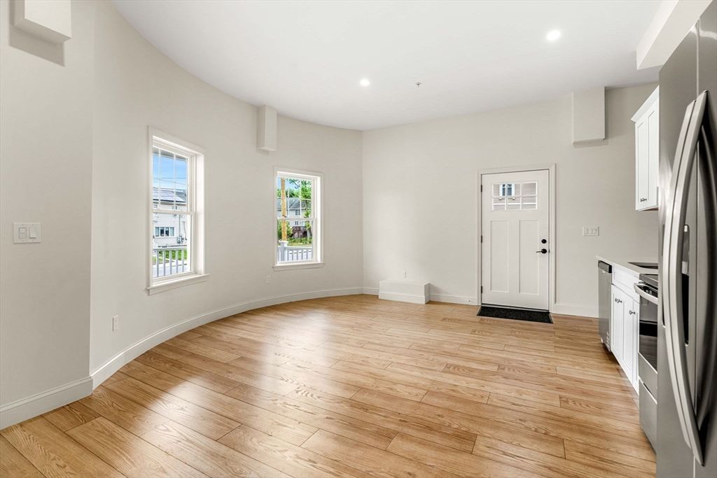 Empty room, Interior, Kitchen, Recessed Lighting, Wood Texture Flooring