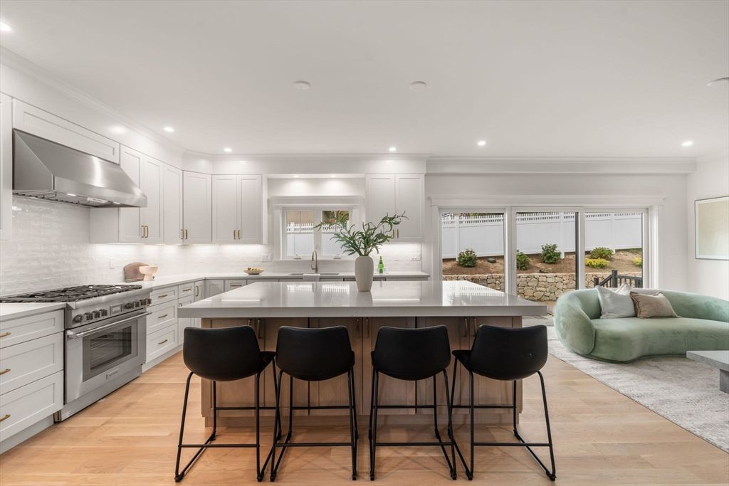 Interior, Kitchen, Living room, Recessed Lighting, Stainless Steel Appliances, Wood Texture Flooring