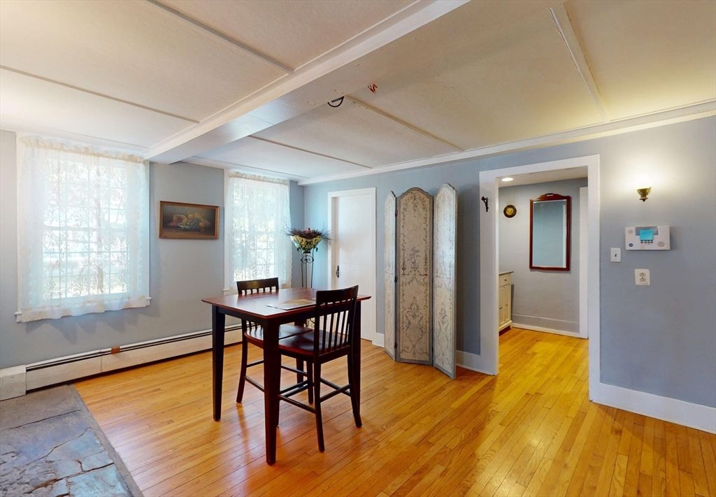 Dining room, Interior, Recessed Lighting, Wood Texture Flooring