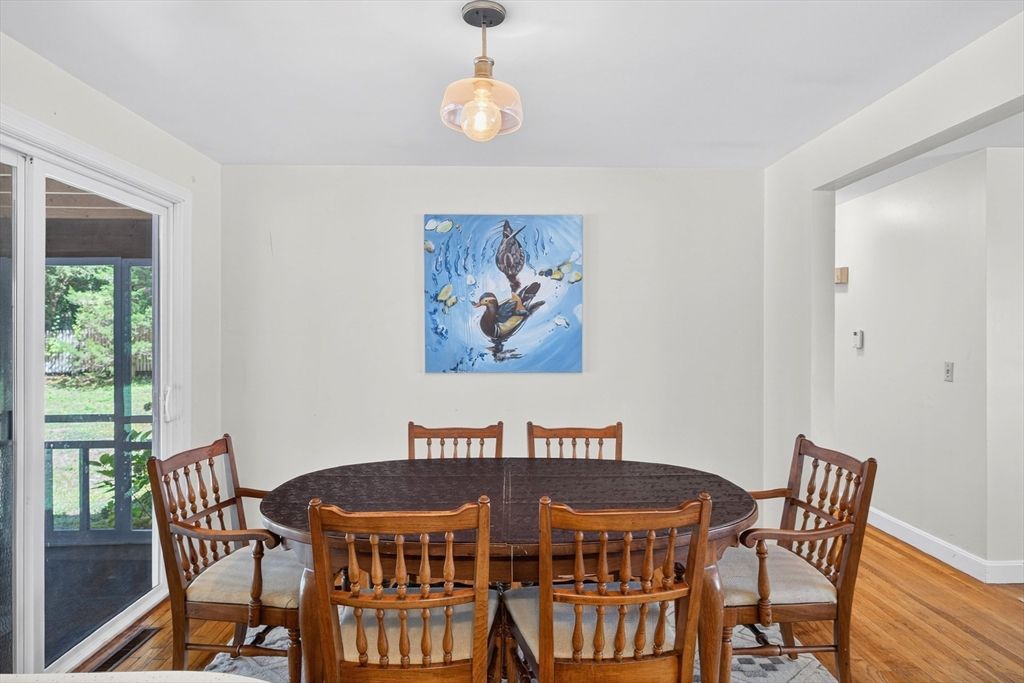 Dining room, Interior, Pendant Lights, Wood Texture Flooring