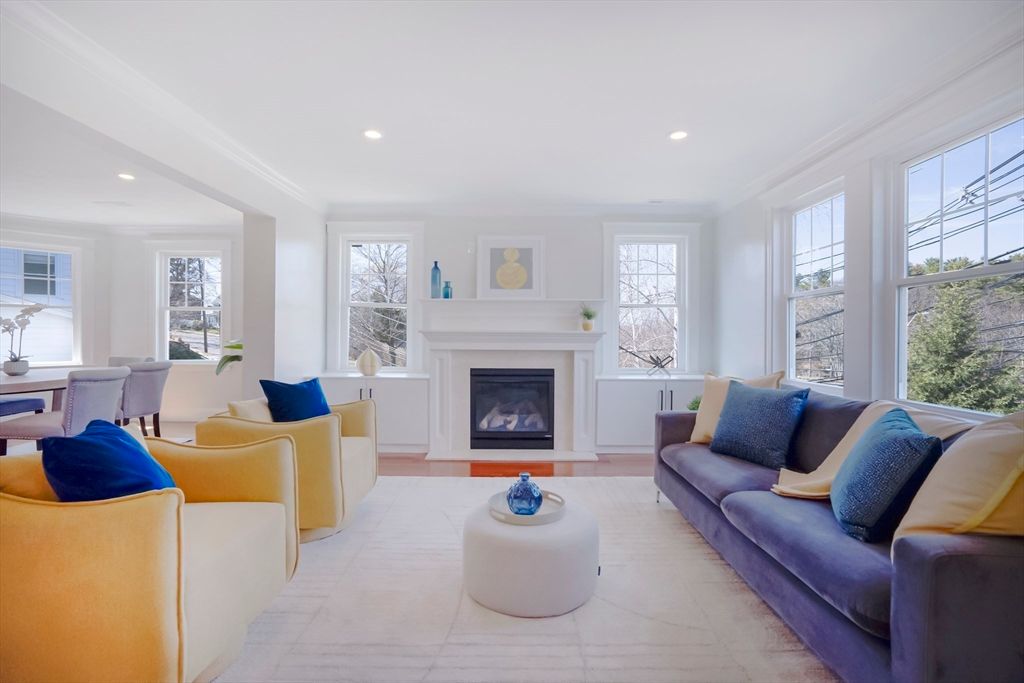 Dining room, Fireplace, Interior, Living room, Recessed Lighting