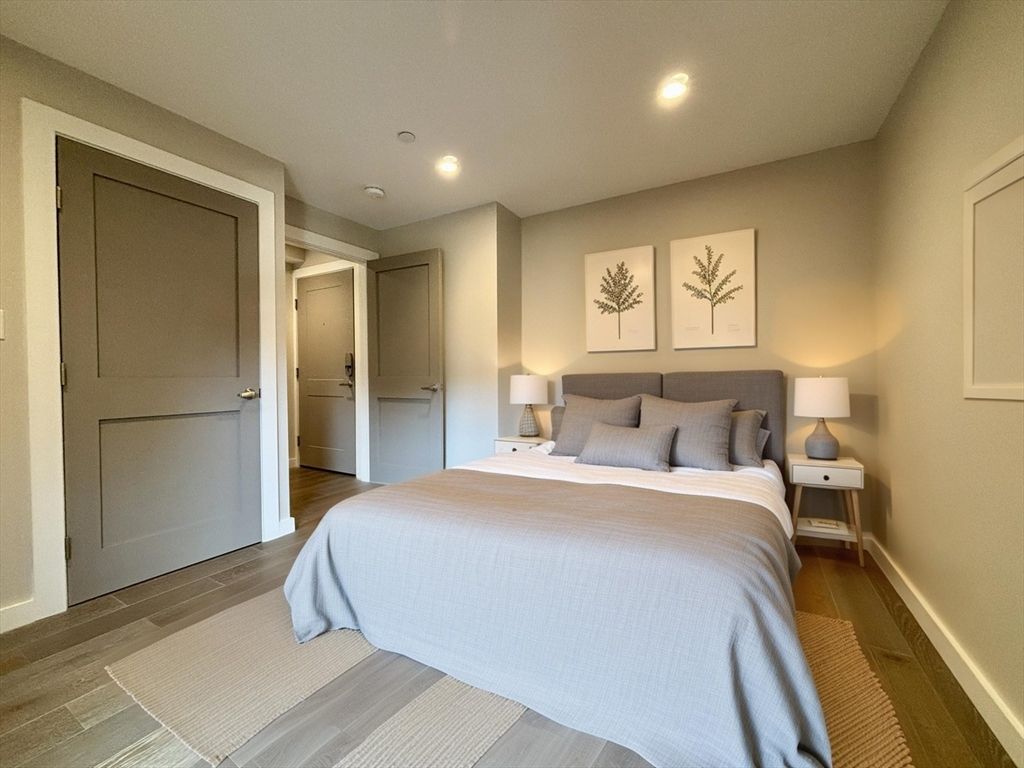 Bedroom, Interior, Recessed Lighting, Wood Texture Flooring