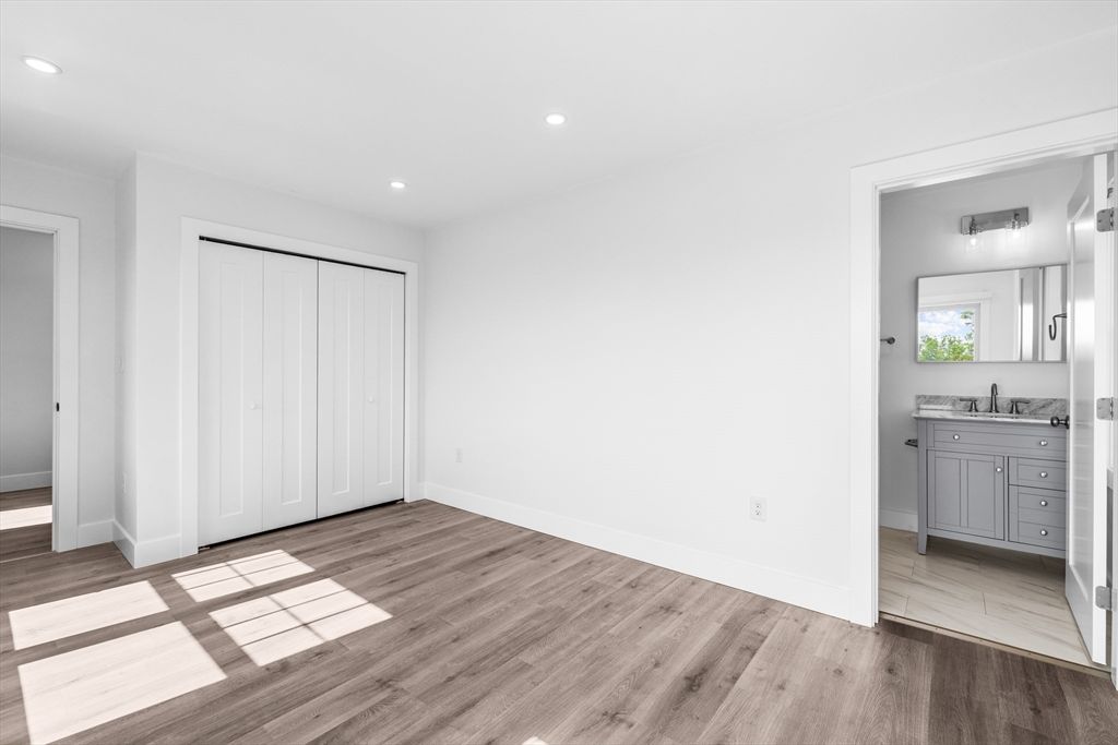 Bathroom, Empty room, Interior, Recessed Lighting, Wood Texture Flooring