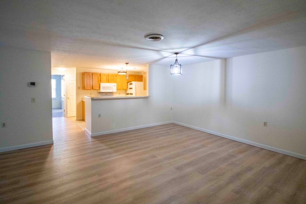 Empty room, Interior, Kitchen, Pendant Lights, Wood Texture Flooring