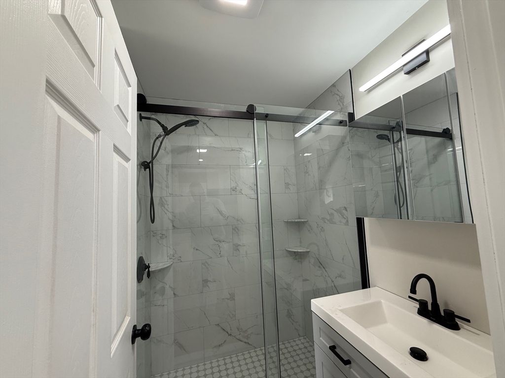 Bathroom, Glass Shower, Interior, Marble Walls, Recessed Lighting