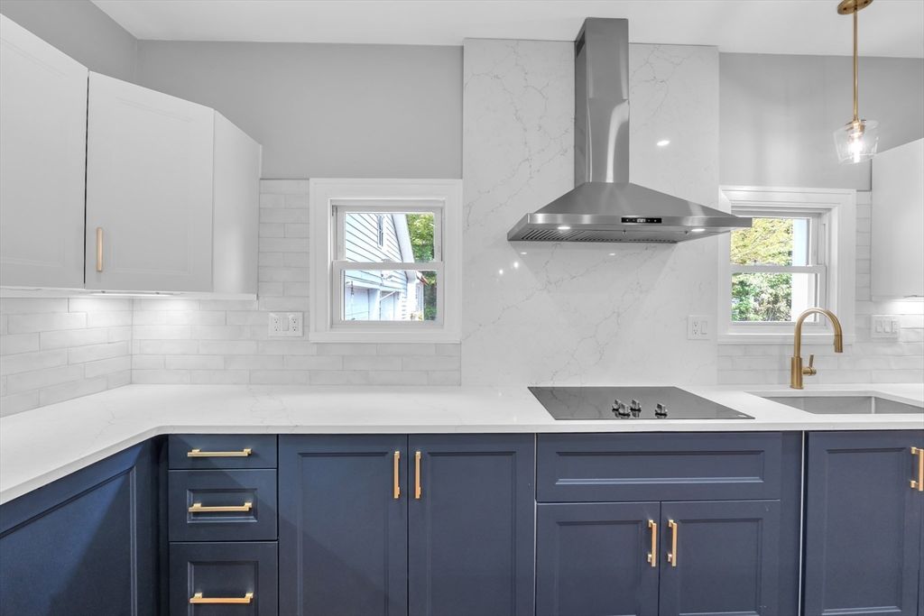 Interior, Kitchen, Marble Walls, Pendant Lights, Recessed Lighting