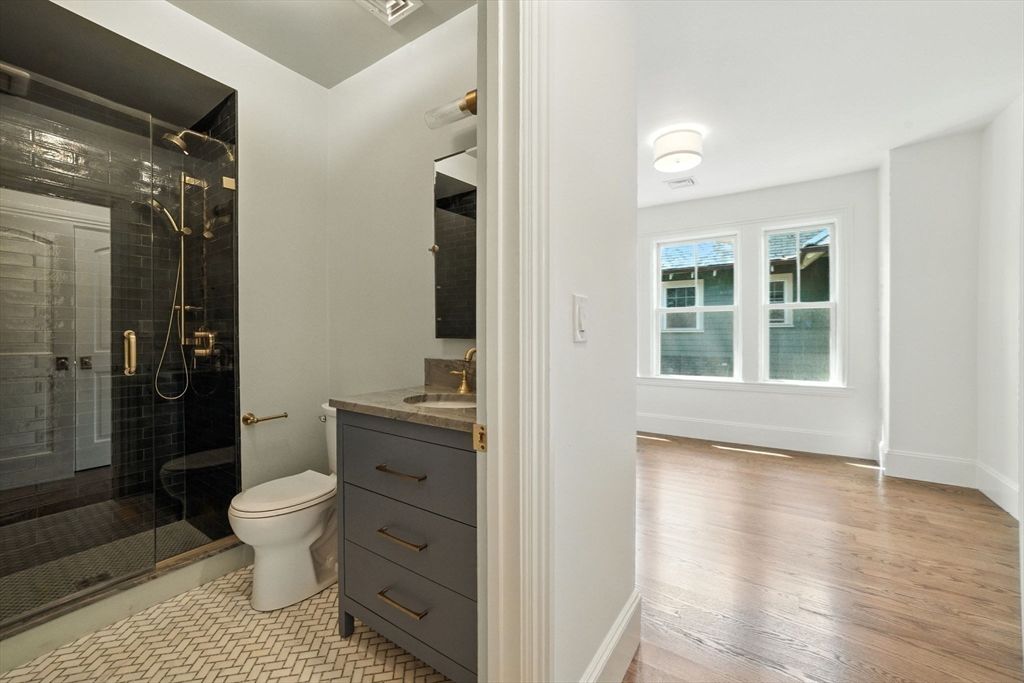 Bathroom, Glass Shower, Interior, Wood Texture Flooring