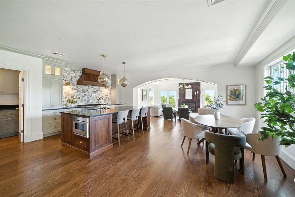 Dining room, Interior, Kitchen, Pendant Lights, Wood Texture Flooring