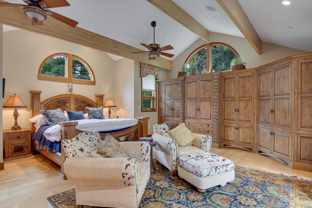 Bedroom, Interior, Recessed Lighting, Wooden Beams, Wood Texture Flooring