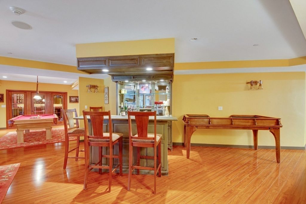 Billiard Table, Game Room, Interior, Pendant Lights, Recessed Lighting, Wood Texture Flooring
