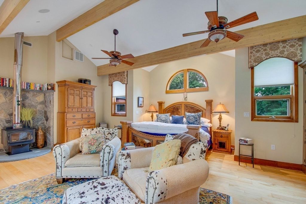 Bedroom, Fireplace, Interior, Living room, Wooden Beams, Wood Texture Flooring