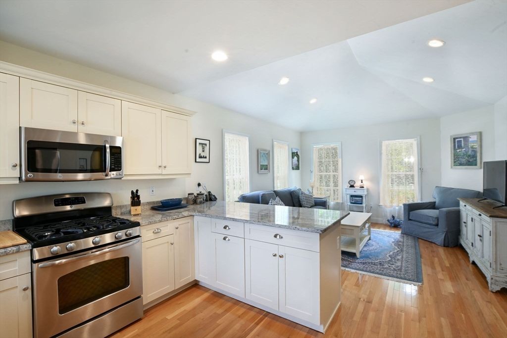 Interior, Kitchen, Living room, Recessed Lighting, Stainless Steel Appliances, Wood Texture Flooring