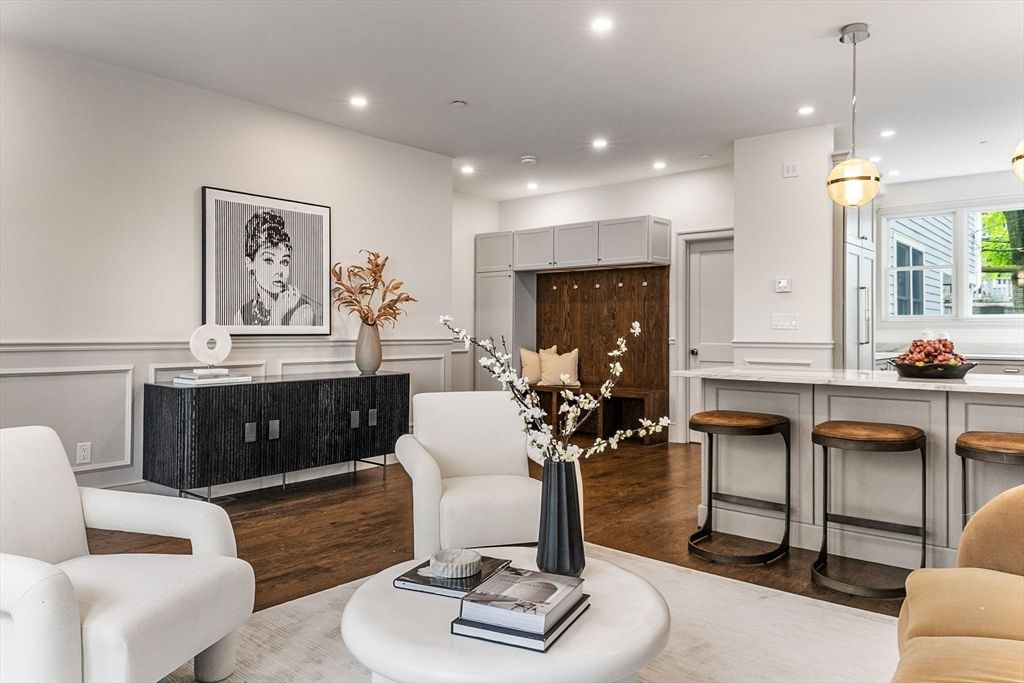 Interior, Kitchen, Pendant Lights, Recessed Lighting, Wood Texture Flooring