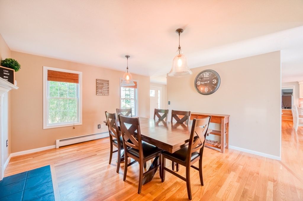 Dining room, Interior, Pendant Lights, Wood Texture Flooring