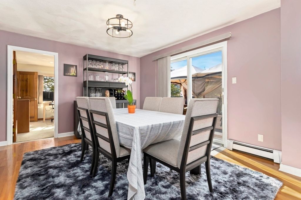 Dining room, Fireplace, Interior, Wood Texture Flooring