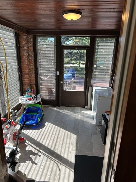 Fitness Equipment, Interior, Stone Walls, Wooden Ceilings