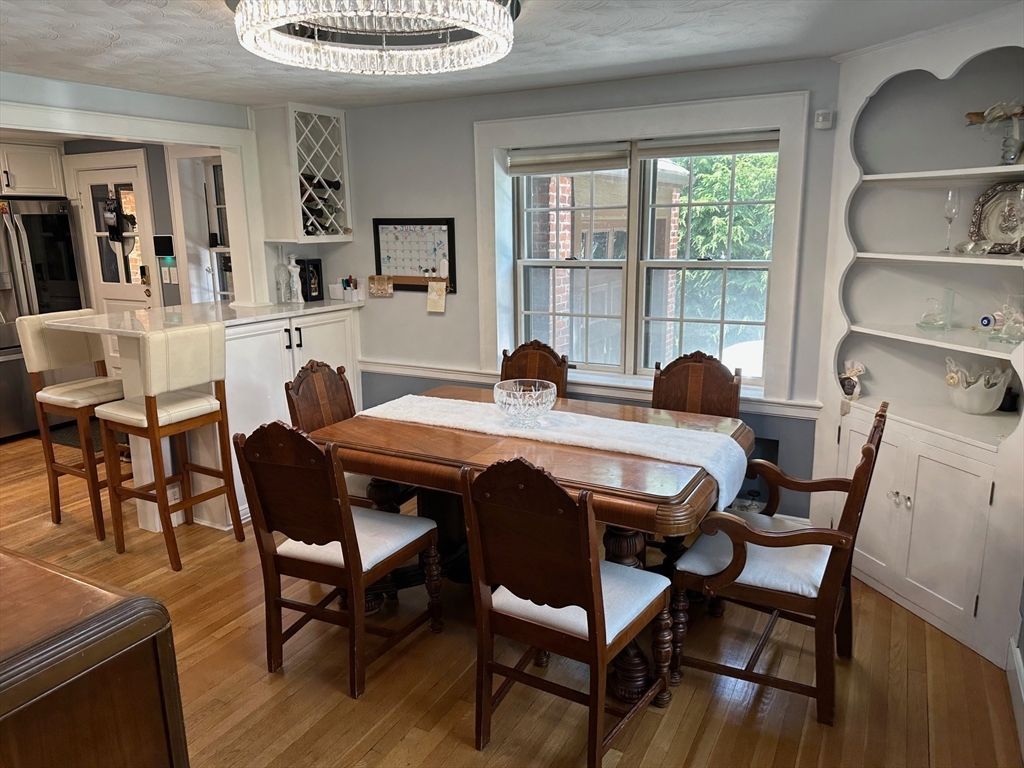 Dining room, Interior, Pendant Lights, Wood Texture Flooring