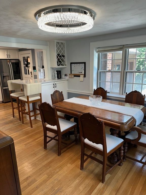 Chandelier, Dining room, Interior, Wood Texture Flooring