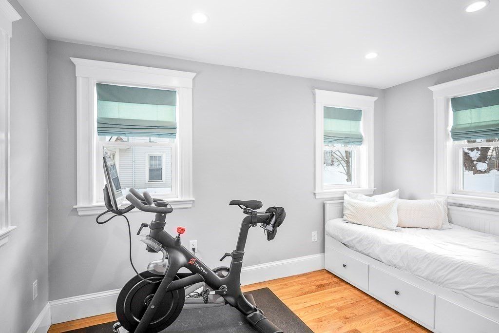 Bedroom, Fitness Equipment, Interior, Recessed Lighting, Wood Texture Flooring