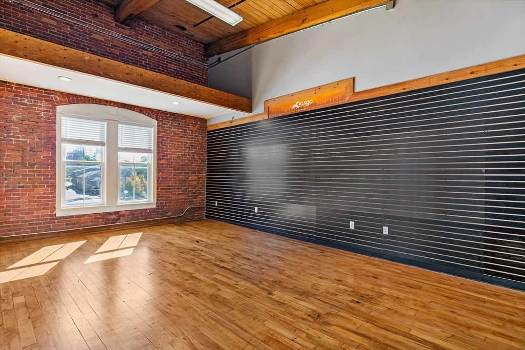 Empty room, Interior, Stone Walls, Wooden Beams, Wood Texture Flooring