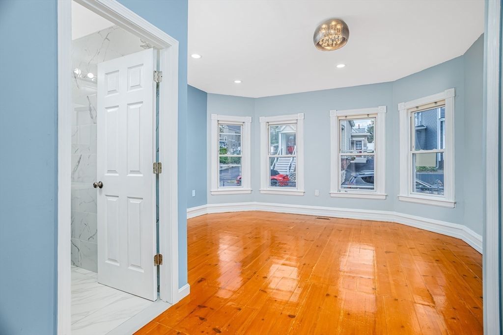 Empty room, Interior, Marble, Marble Walls, Recessed Lighting, Wood Texture Flooring