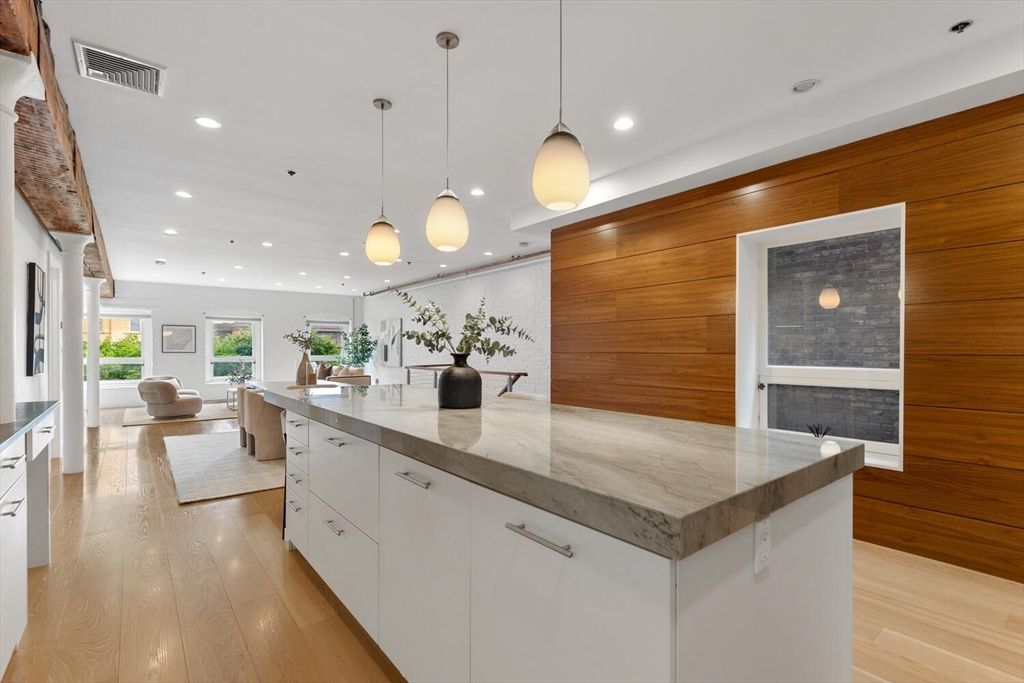 Interior, Kitchen, Pendant Lights, Recessed Lighting, Wood Texture Flooring