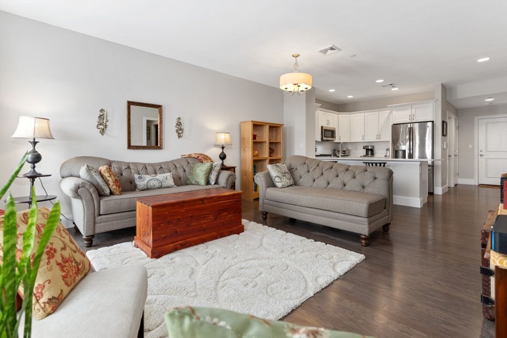 Interior, Kitchen, Living room, Recessed Lighting, Stainless Steel Appliances, Wood Texture Flooring