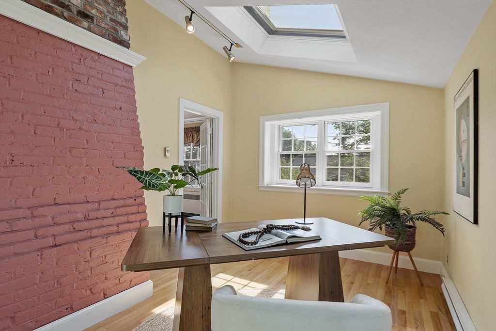 Home Office, Interior, Stone Walls, Wood Texture Flooring