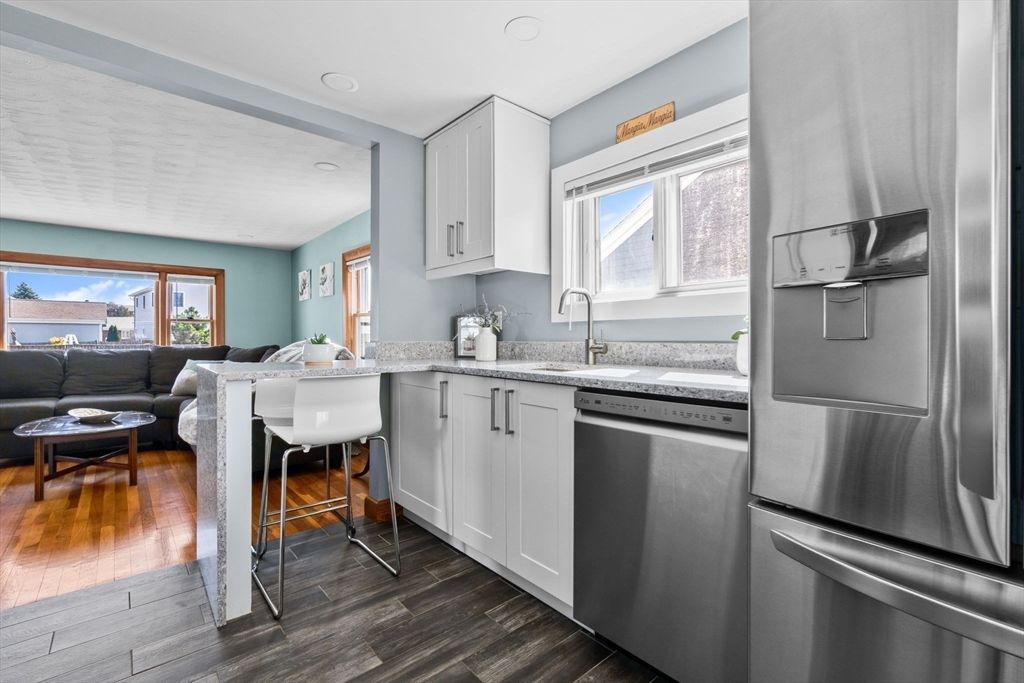 Interior, Kitchen, Living room, Recessed Lighting, Stainless Steel Appliances, Wood Texture Flooring