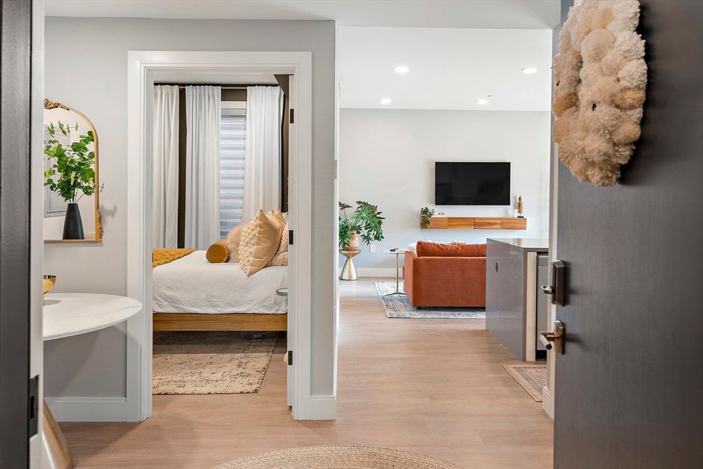 Bedroom, Interior, Recessed Lighting, Wood Texture Flooring