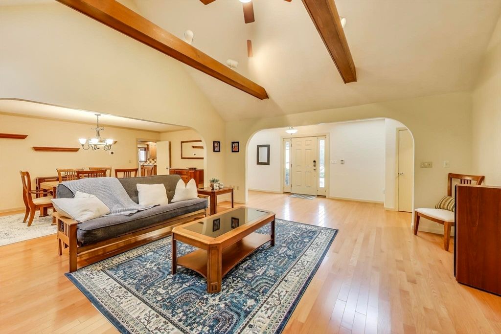 Chandelier, Dining room, Interior, Living room, Wooden Beams, Wood Texture Flooring