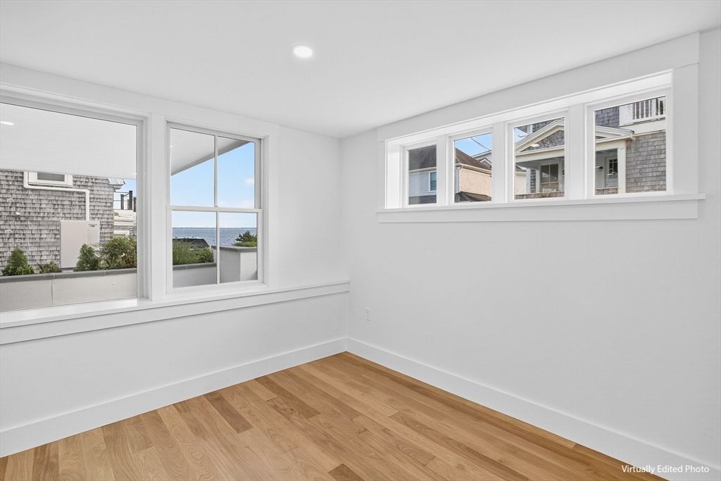 Empty room, Interior, Recessed Lighting, Water, Wood Texture Flooring