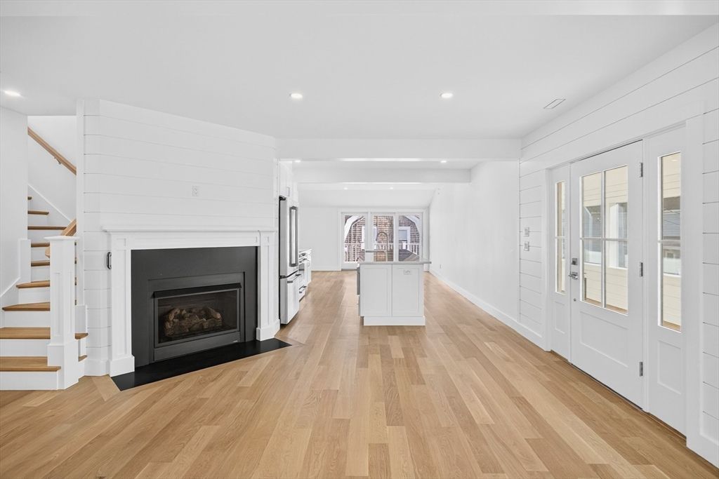 Fireplace, Interior, Recessed Lighting, Wood Texture Flooring