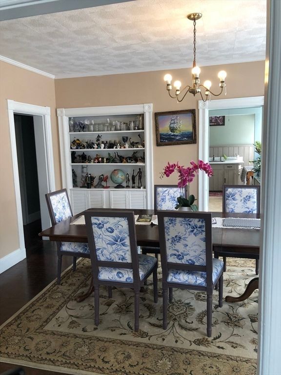 Chandelier, Dining room, Interior, Wood Texture Flooring
