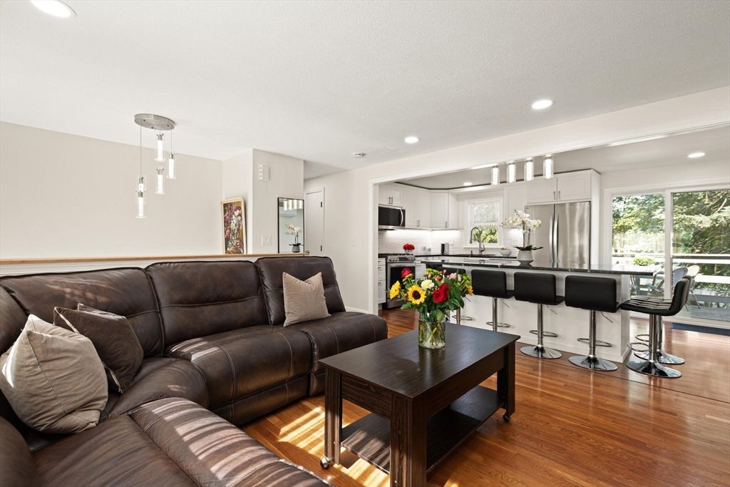 Interior, Kitchen, Living room, Pendant Lights, Recessed Lighting, Stainless Steel Appliances, Wood Texture Flooring