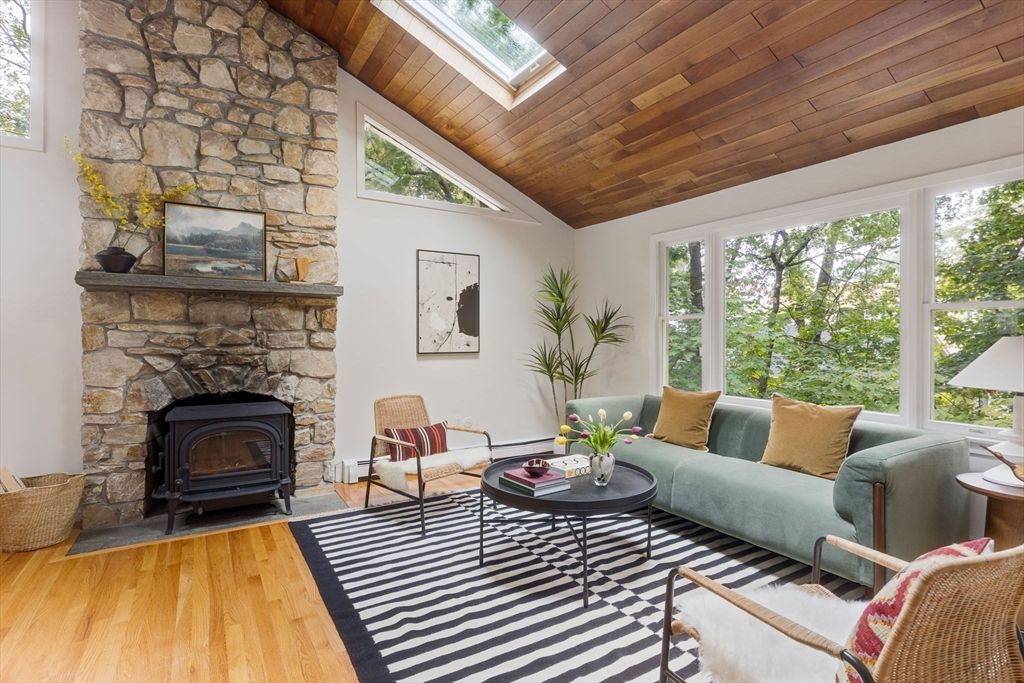 Fireplace, Interior, Living room, Stone Walls, Wooden Ceilings, Wood Texture Flooring