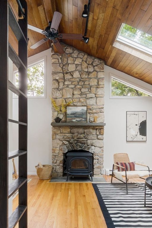 Fireplace, Interior, Stone Walls, Wooden Ceilings, Wood Texture Flooring