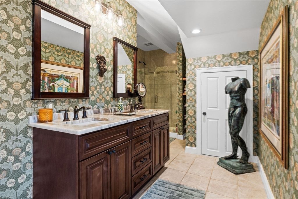 Bathroom, Dual Sink Vanities, Glass Shower, Interior, Recessed Lighting