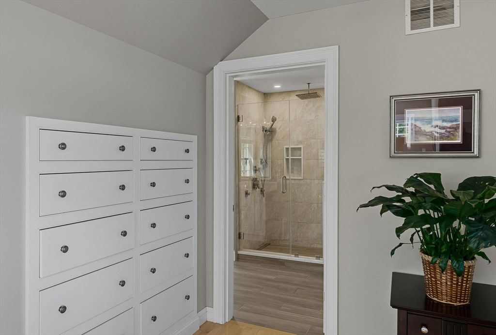Bathroom, Glass Shower, Interior, Wood Texture Flooring