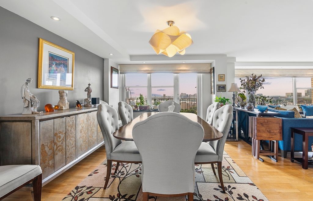 Dining room, Interior, Recessed Lighting, Wood Texture Flooring