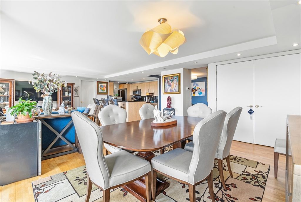 Dining room, Interior, Kitchen, Recessed Lighting, Wood Texture Flooring