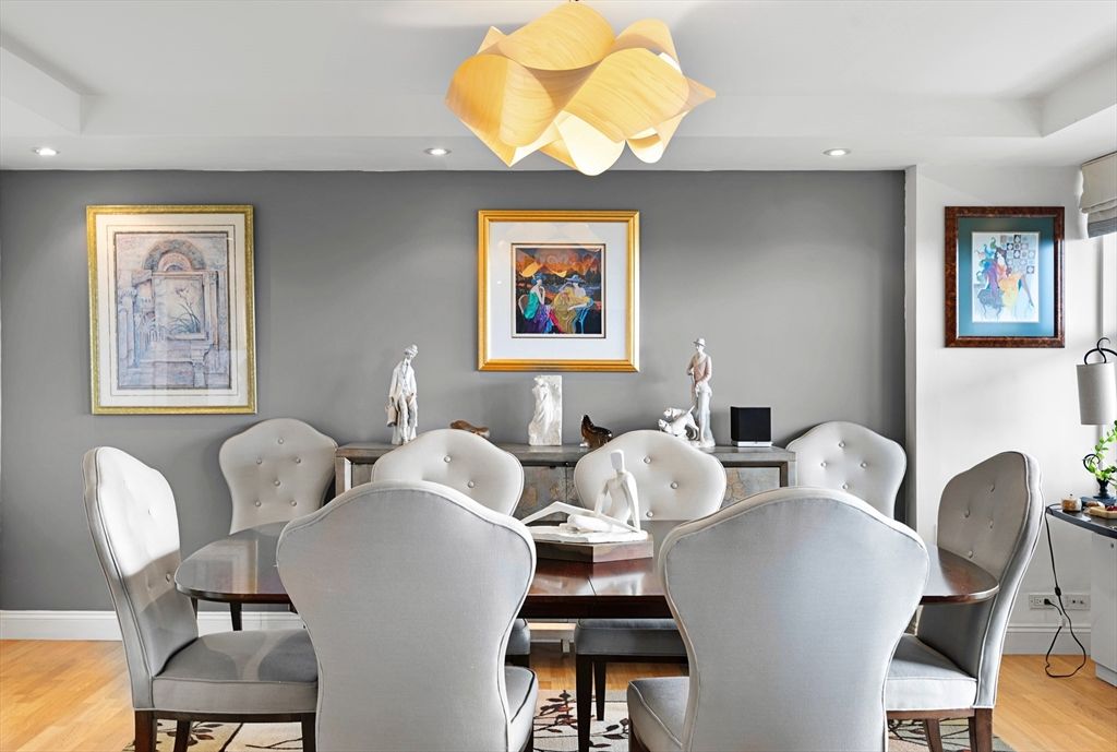 Dining room, Interior, Recessed Lighting, Wood Texture Flooring
