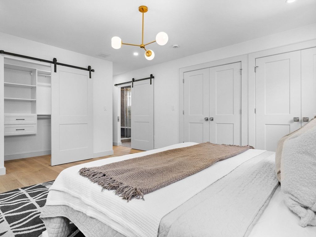 Bedroom, Interior, Pendant Lights, Wood Texture Flooring