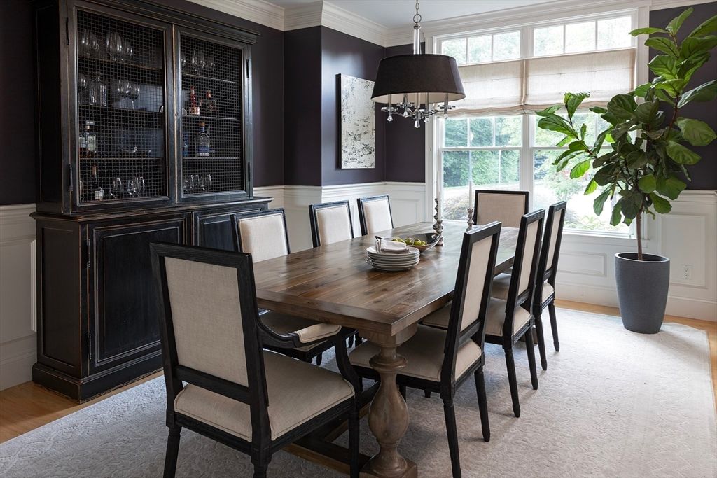Dining room, Interior, Pendant Lights, Wood Texture Flooring