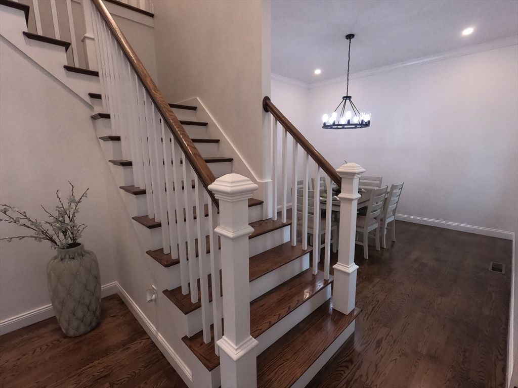 Chandelier, Dining room, Interior, Pendant Lights, Recessed Lighting, Wood Texture Flooring