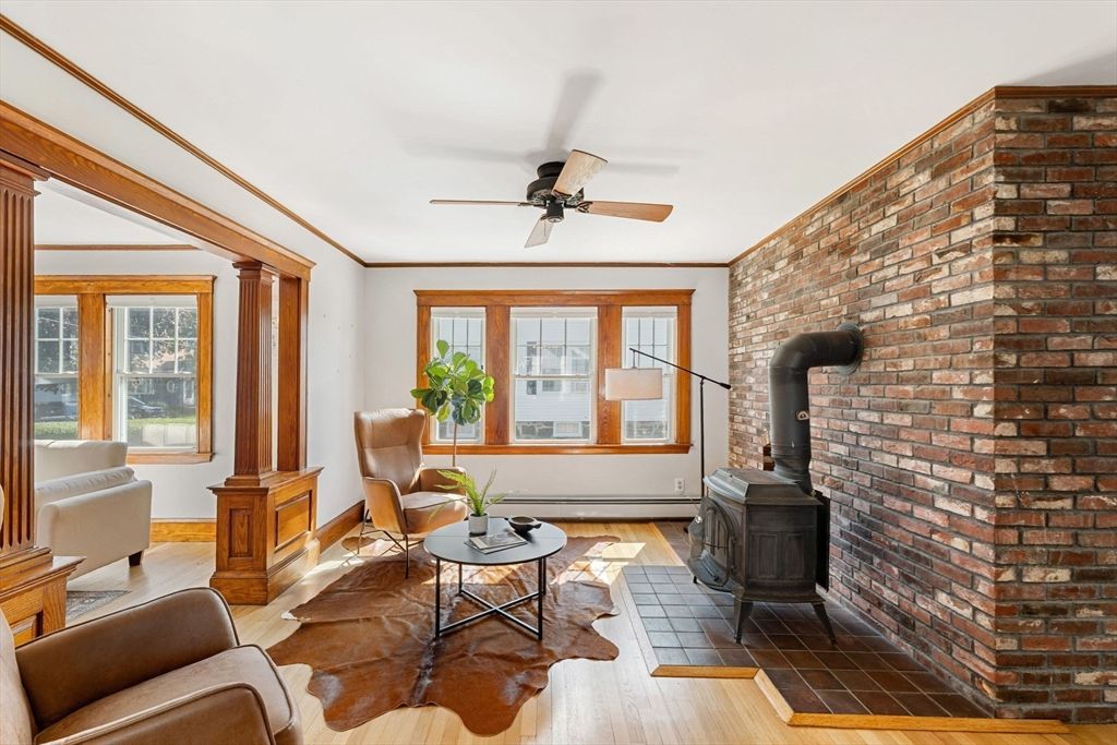 Fireplace, Interior, Living room, Stone Walls, Wood Texture Flooring